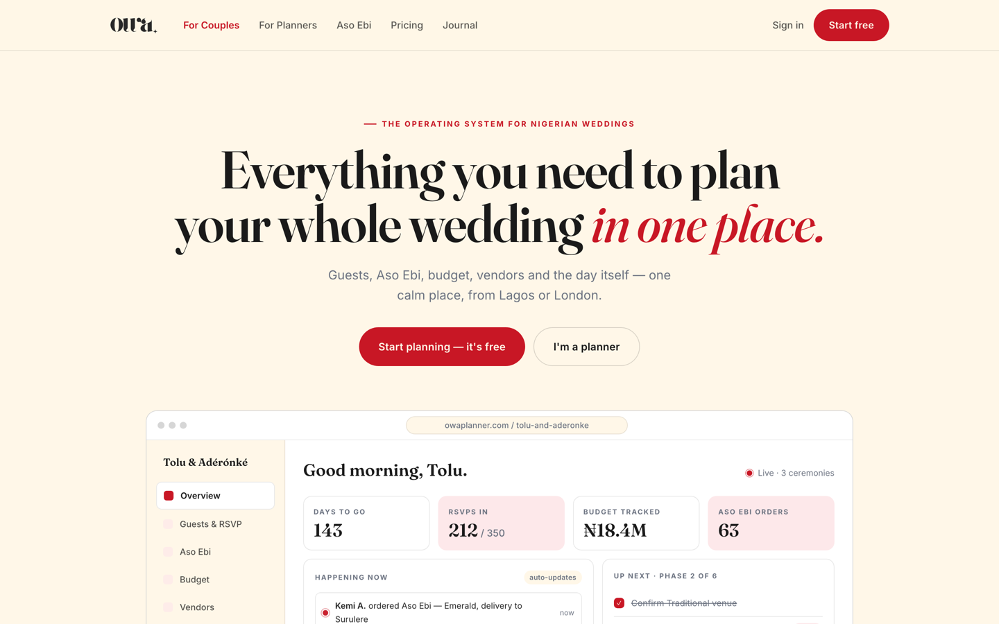 Owa Planner — wedding planning platform